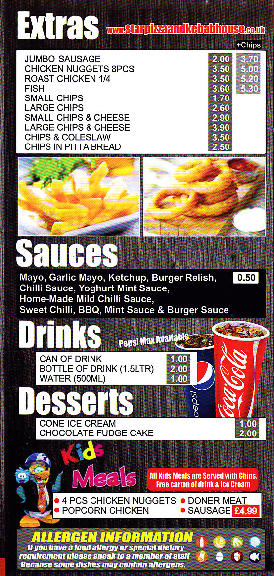 Star Pizza & Kebab House menu Shrewsbury