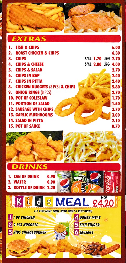 Menu of Best Kebab Pizza House, Oswestry