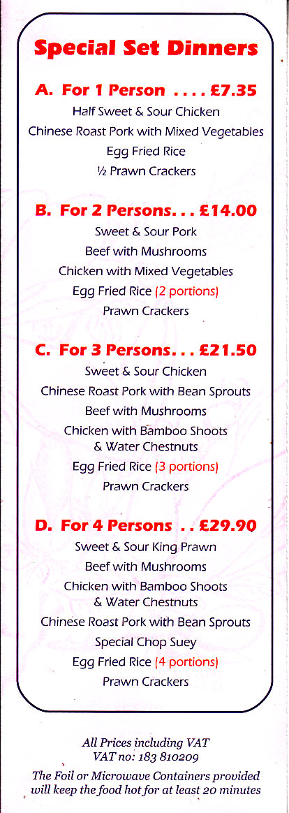 Kwai Chin  menu in Newtown SY16