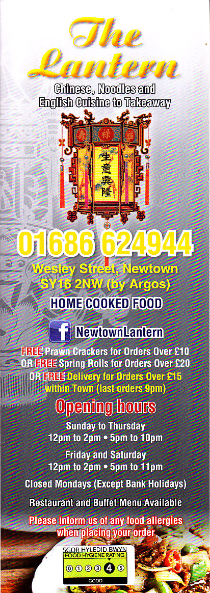 Lantern chinese menu in Newtown SY16