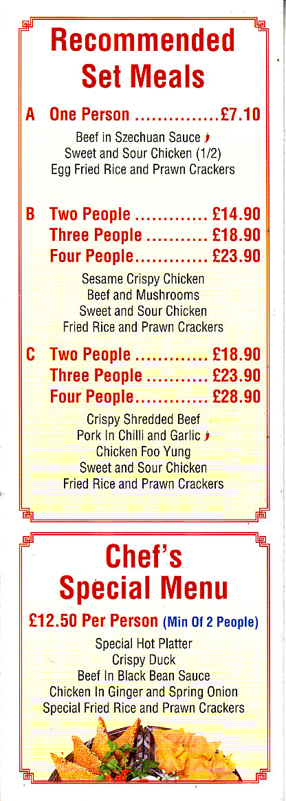 Lantern chinese menu in Newtown SY16